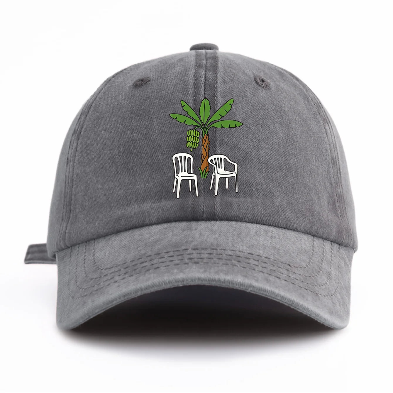 1pc Chair And Tree Print Washed Baseball Cap For Adults, Minimalist Retro Style Casual Soft Adjustable Dad Hat, Perfect As Gift
