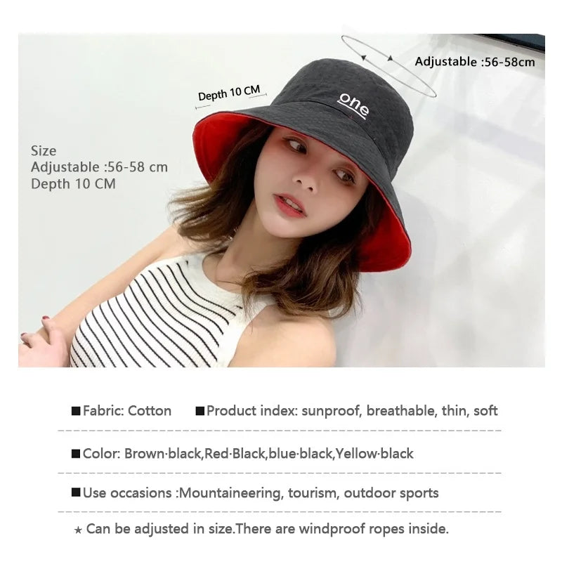 Womens ‘ONE‘ Letter Embroidery Double-Sided Cotton Bucket Hat