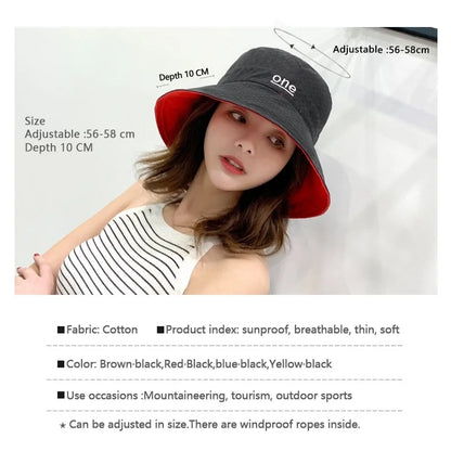 Womens ‘ONE‘ Letter Embroidery Double-Sided Cotton Bucket Hat