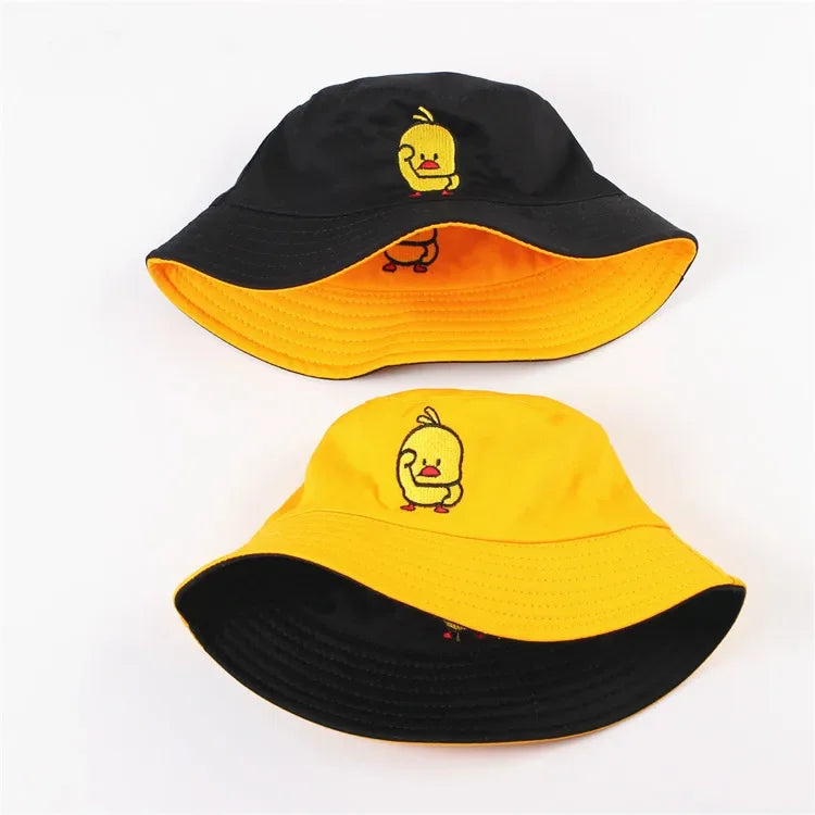 Reversible Black Yellow Duck Bucket Hat