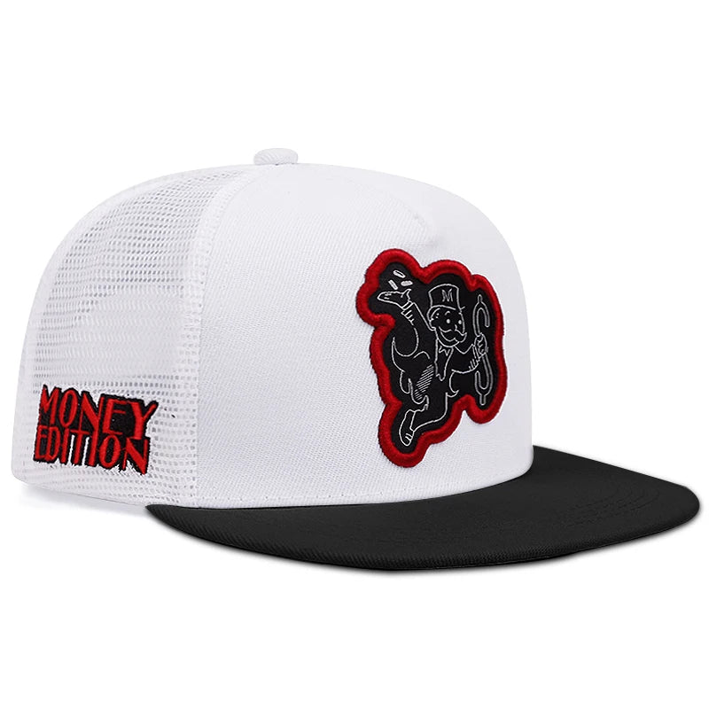 Poker Money Flat Brim Mesh Snapback Cap