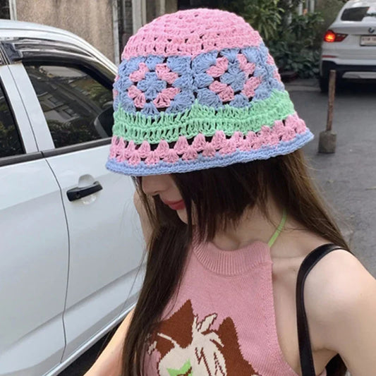 Women's Flower Knitted Crochet Bucket Hat