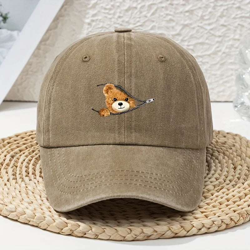 Cartoon Bear Distressed Dad Baseball Cap