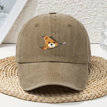Cartoon Bear Distressed Dad Baseball Cap