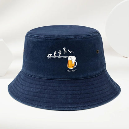 Beer Cup Print Washed Cotton Bucket Hat