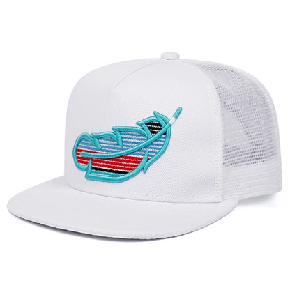 Unisex Flat Brim Letter Embroidered Mesh Snapback Cap