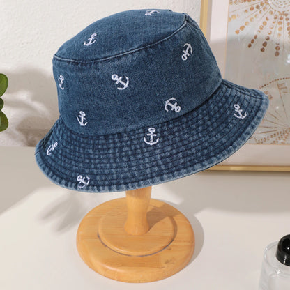 Washed Denim Anchor Bucket Hat