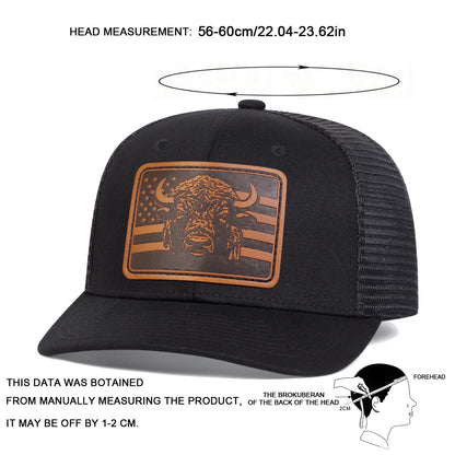 Brown Bull Head Leather Patch Adjustable Snapback Cap
