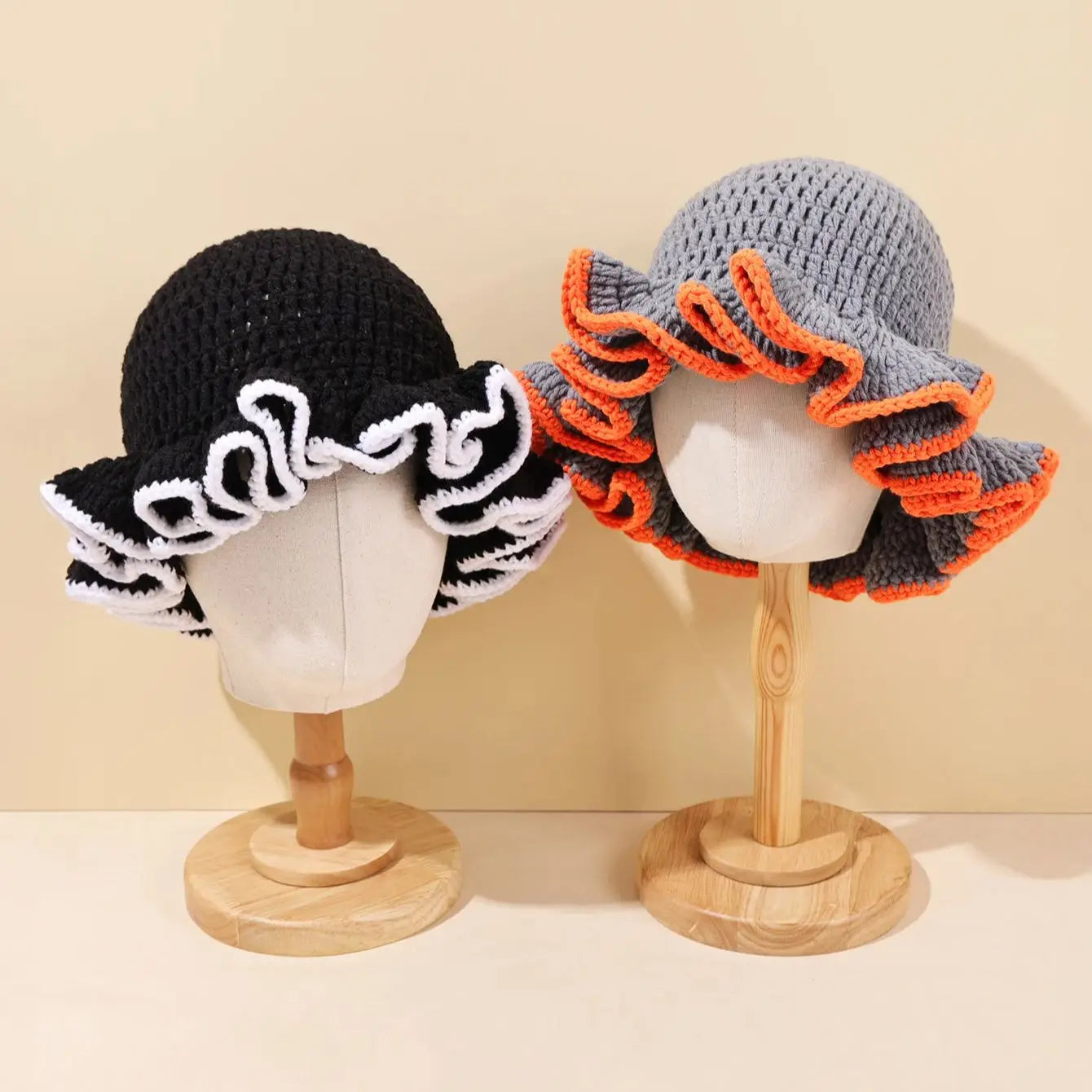 Women Multi Color Crochet Ruffle Fisherman Hat