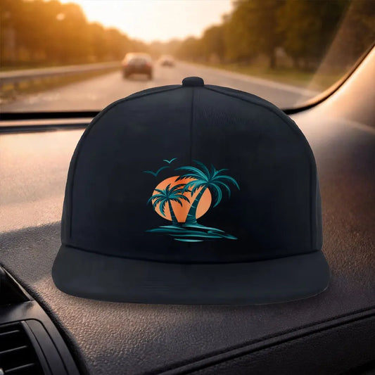 Beach Palm Tree Sunset Snapback Cap Hat