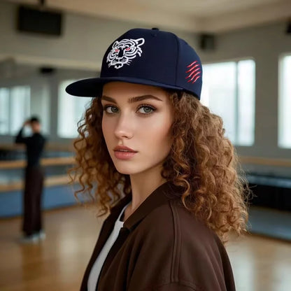 Black Tiger Embroidered Cotton Trucker Snapback cap