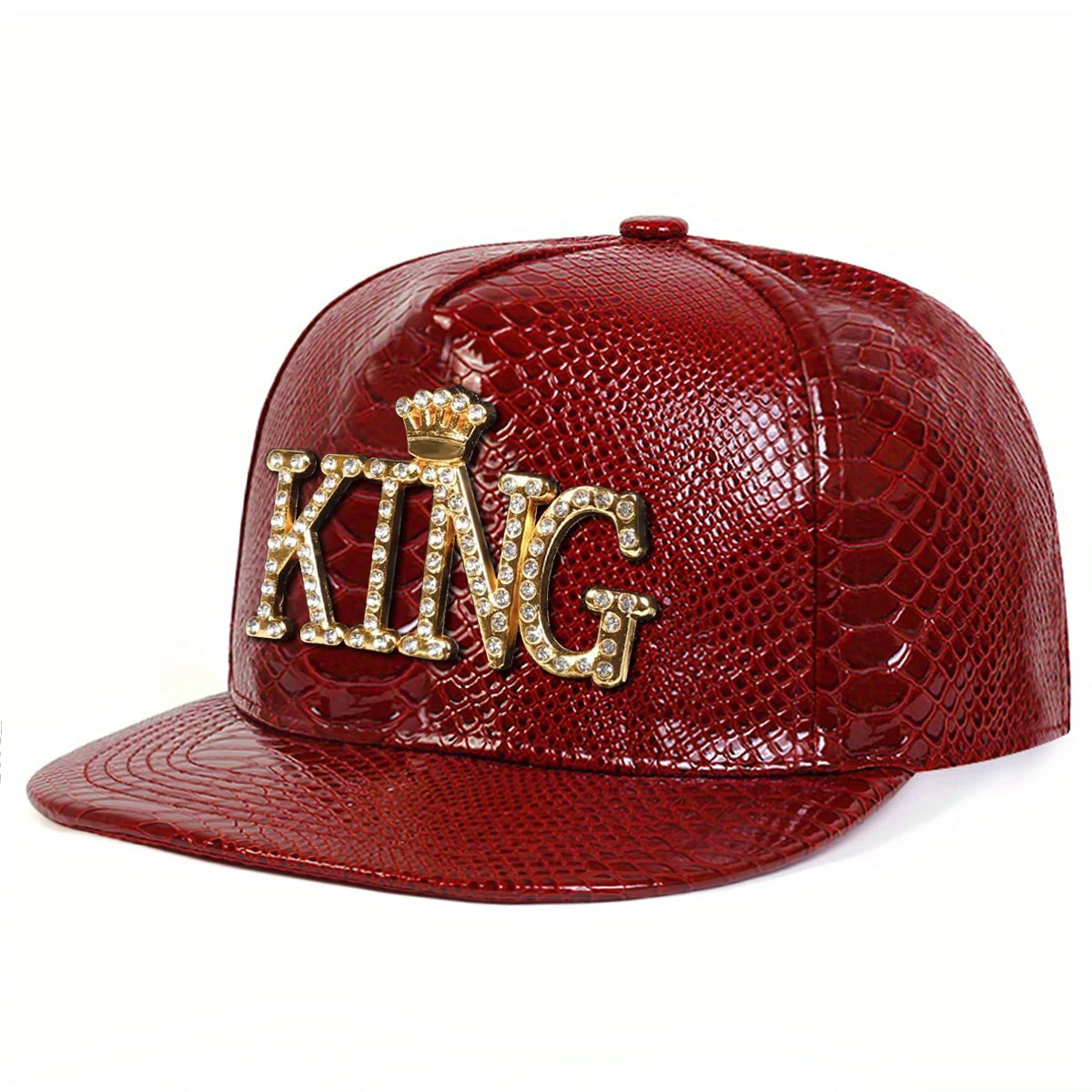 King Pattern Leather Patch Adjustable Hip-Hop Snapback Cap