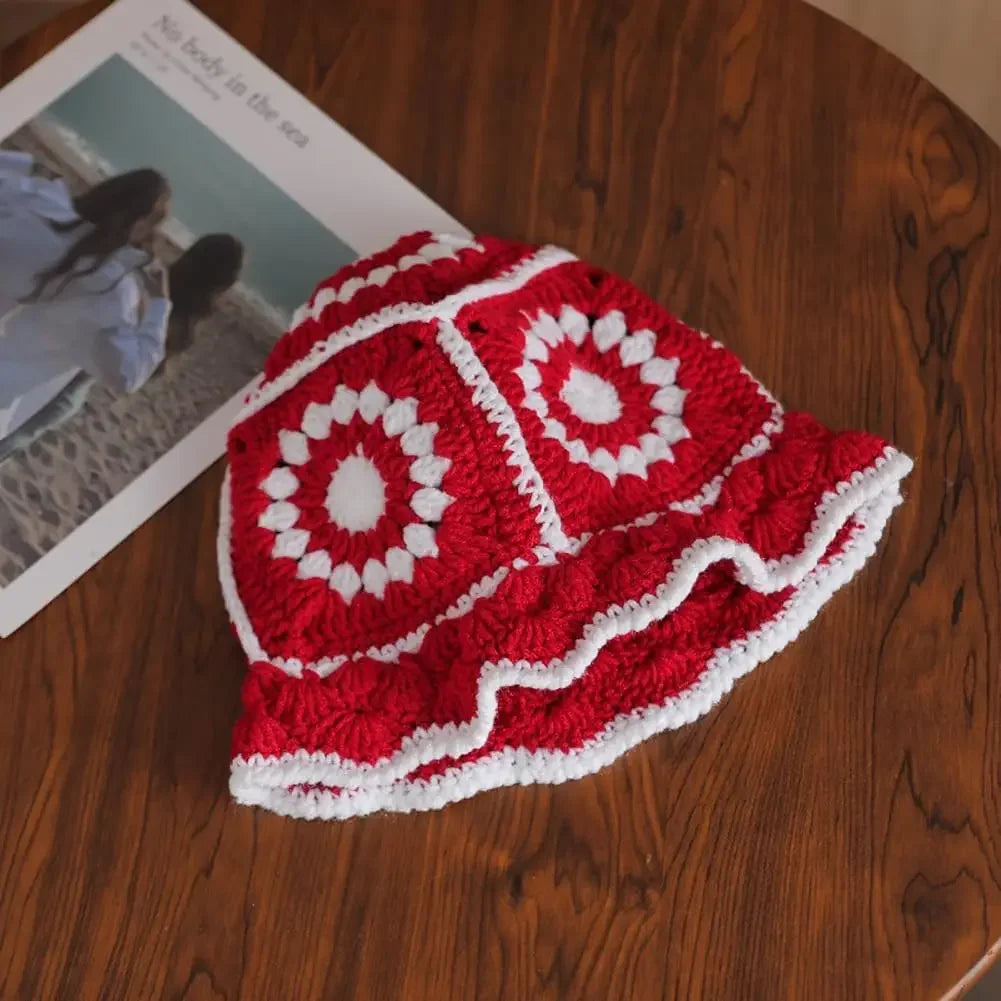 Women's Hollow Flower Crochet Bucket Hat