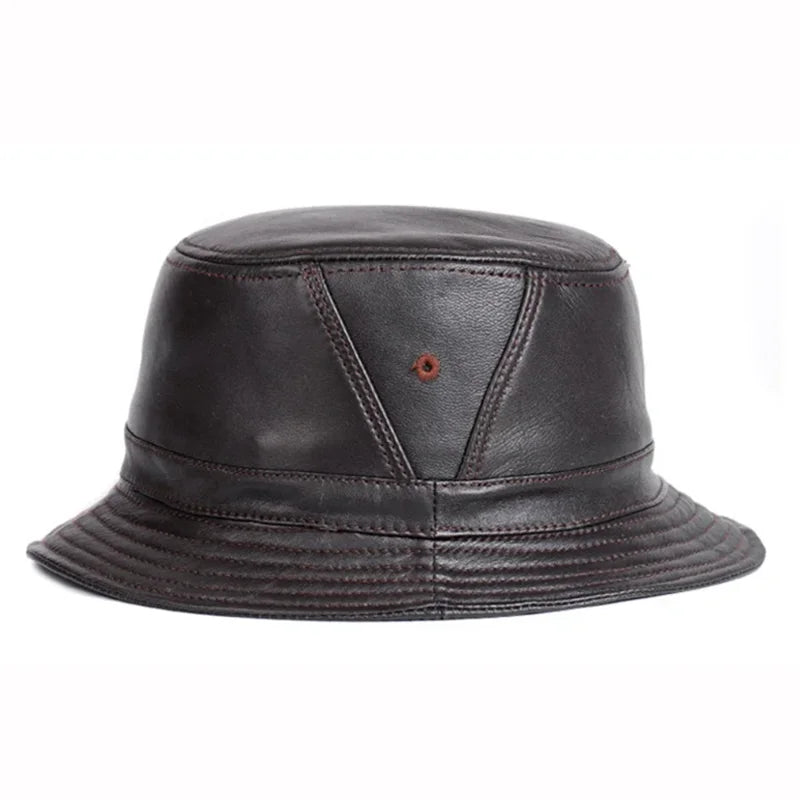 Man Real Leather Flat Bucket Hats