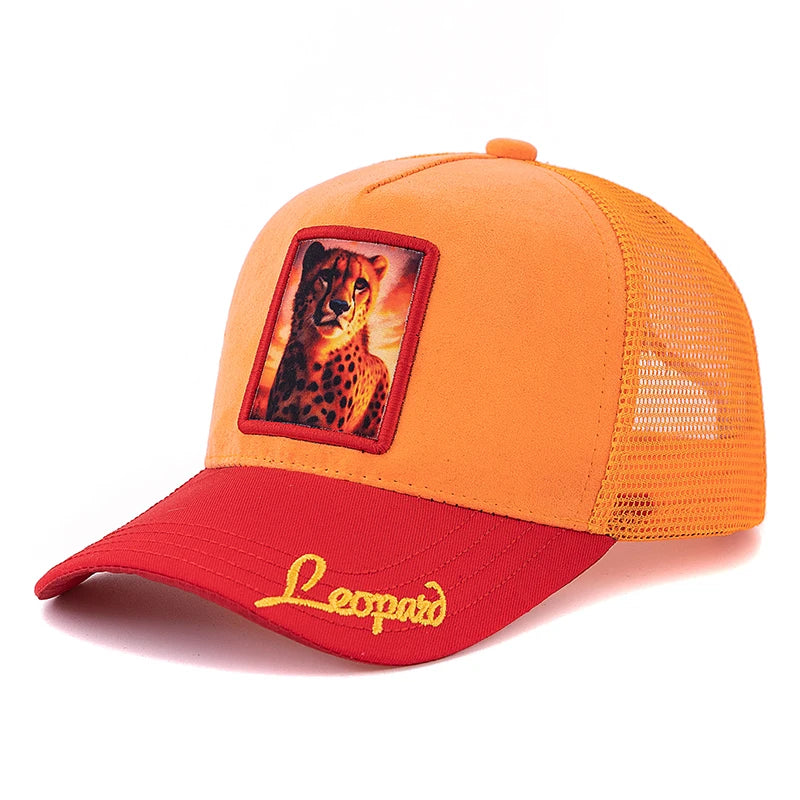 Hot Sale Unisex Mesh Cap Lion Pattern Patch Design Suede Hat Women And Men Summer Animal Baseball Cap Fashion Trucker Hat Size 56-60cm