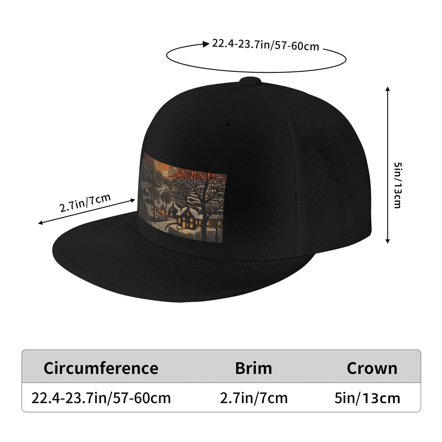 Christmas Linocut Landscape Snapback Cap