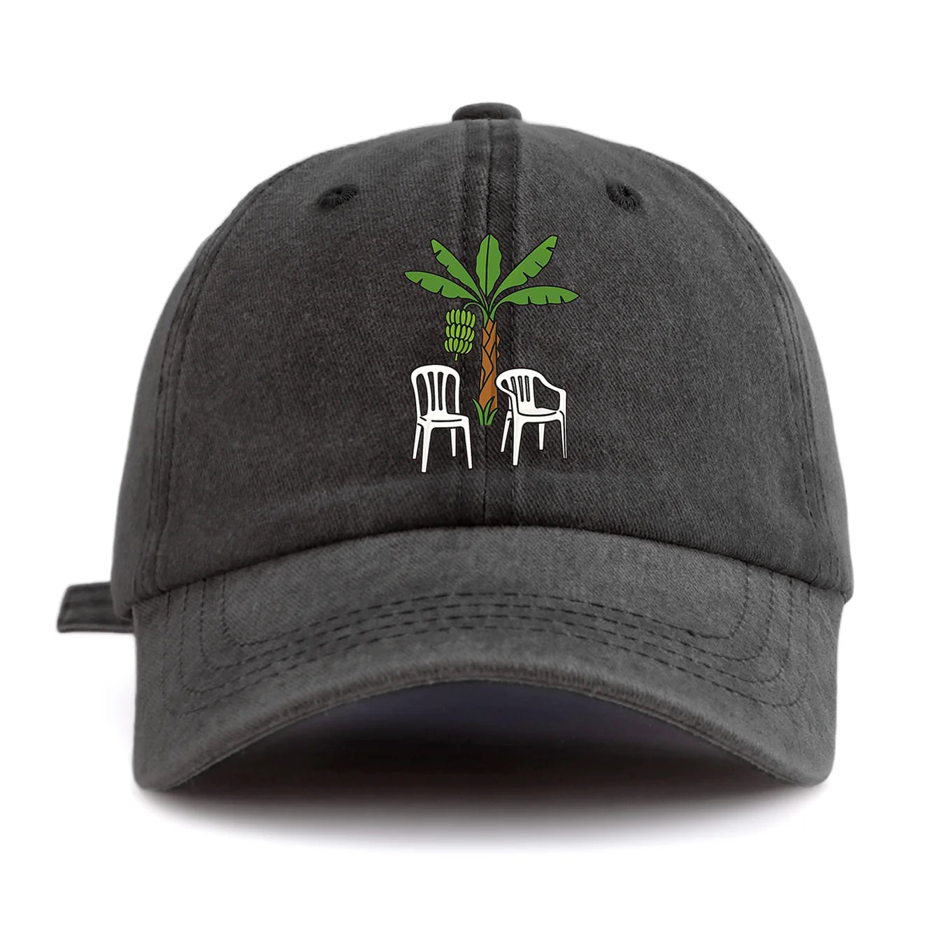 1pc Chair And Tree Print Washed Baseball Cap For Adults, Minimalist Retro Style Casual Soft Adjustable Dad Hat, Perfect As Gift