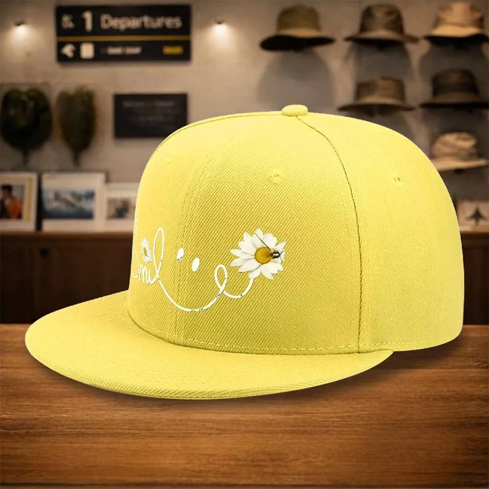 Daisy Flower Smile Snapback Cap