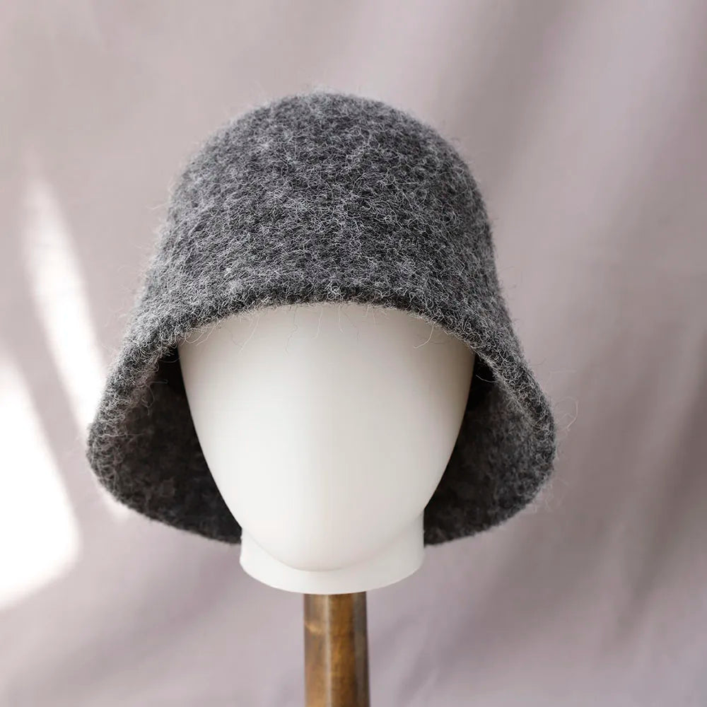 Vintage Wool Bucket Hat Women Fashion Fisherman Cap