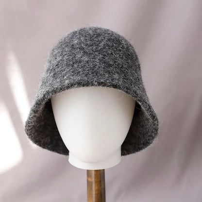 Vintage Wool Bucket Hat Women Fashion Fisherman Cap