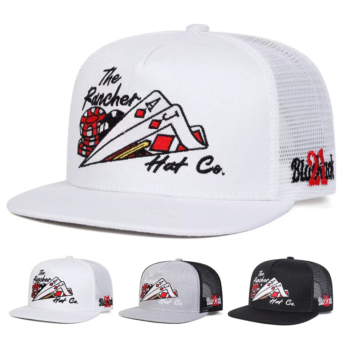 Unisex Poker Embroidered Mesh Snapback Cap