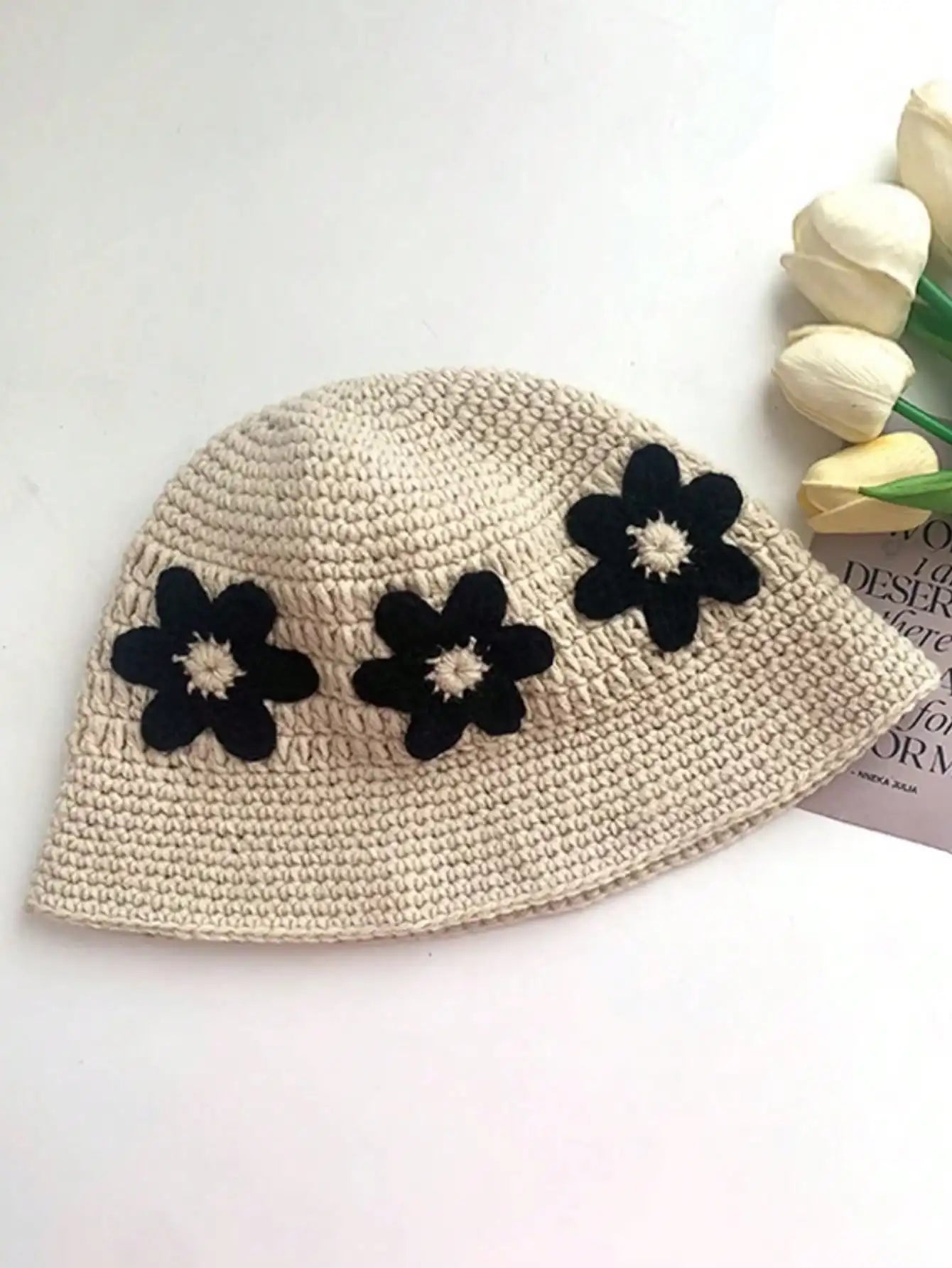 Women Floral Crochet Knitted Bucket Hat