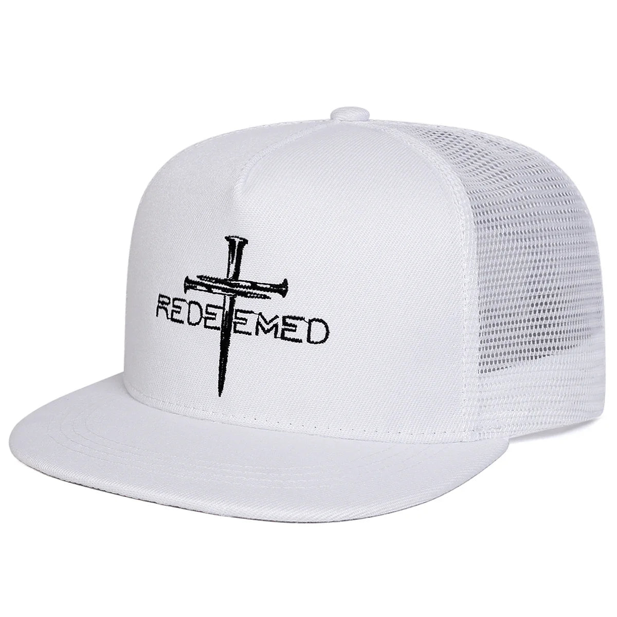 Unisex Redeemed Cross Embroidered Mesh Snapback