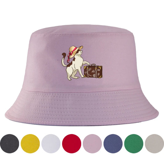 Reversible Cartoon Cat Print Double-Sided Summer Bucket Hat