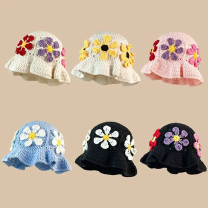 Women Colorful Crochet Wool Bucket Hat