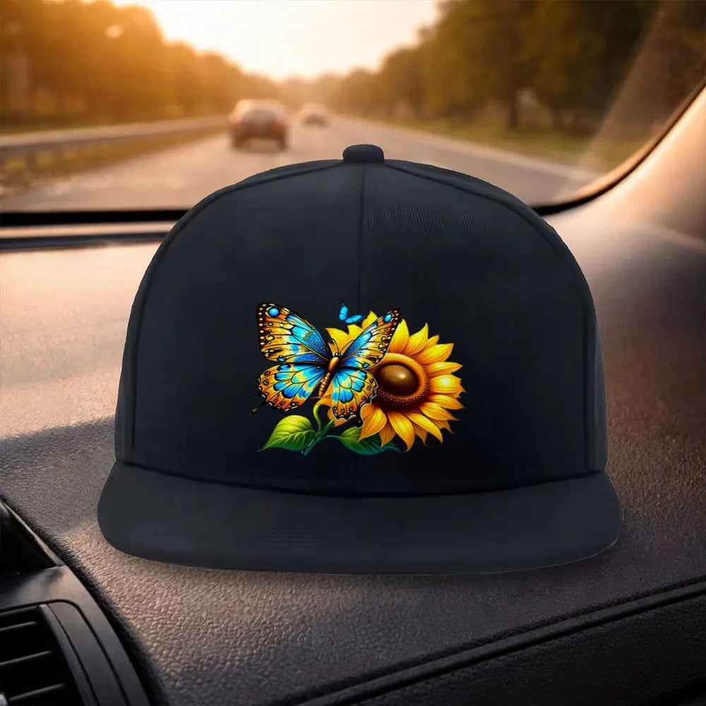 Butterfly Sunflower Snapback Cap Hat