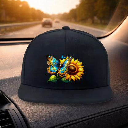 Butterfly Sunflower Snapback Cap Hat