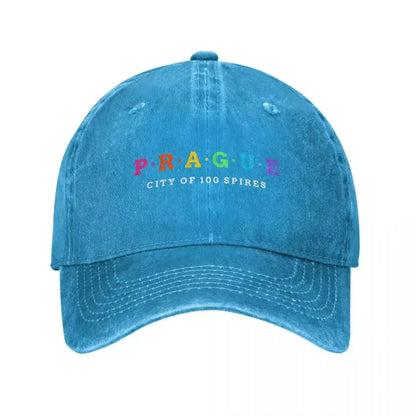 Prague City Of 100 Spires Washed Denim Baseball Cap
