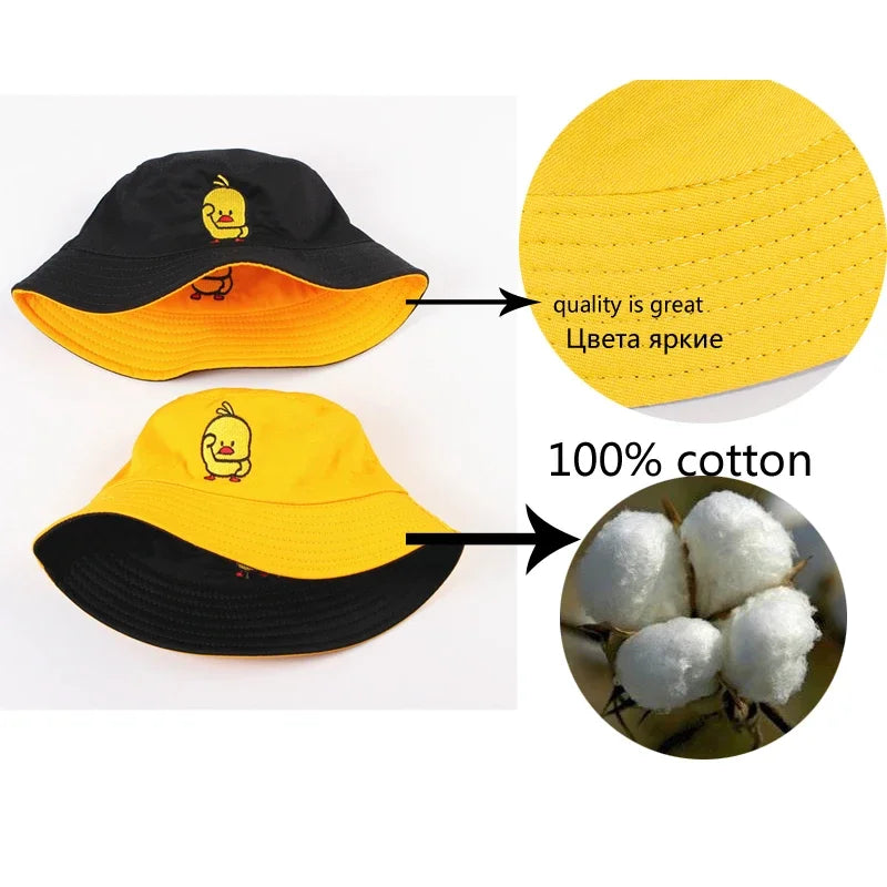 Reversible Black Yellow Duck Bucket Hat