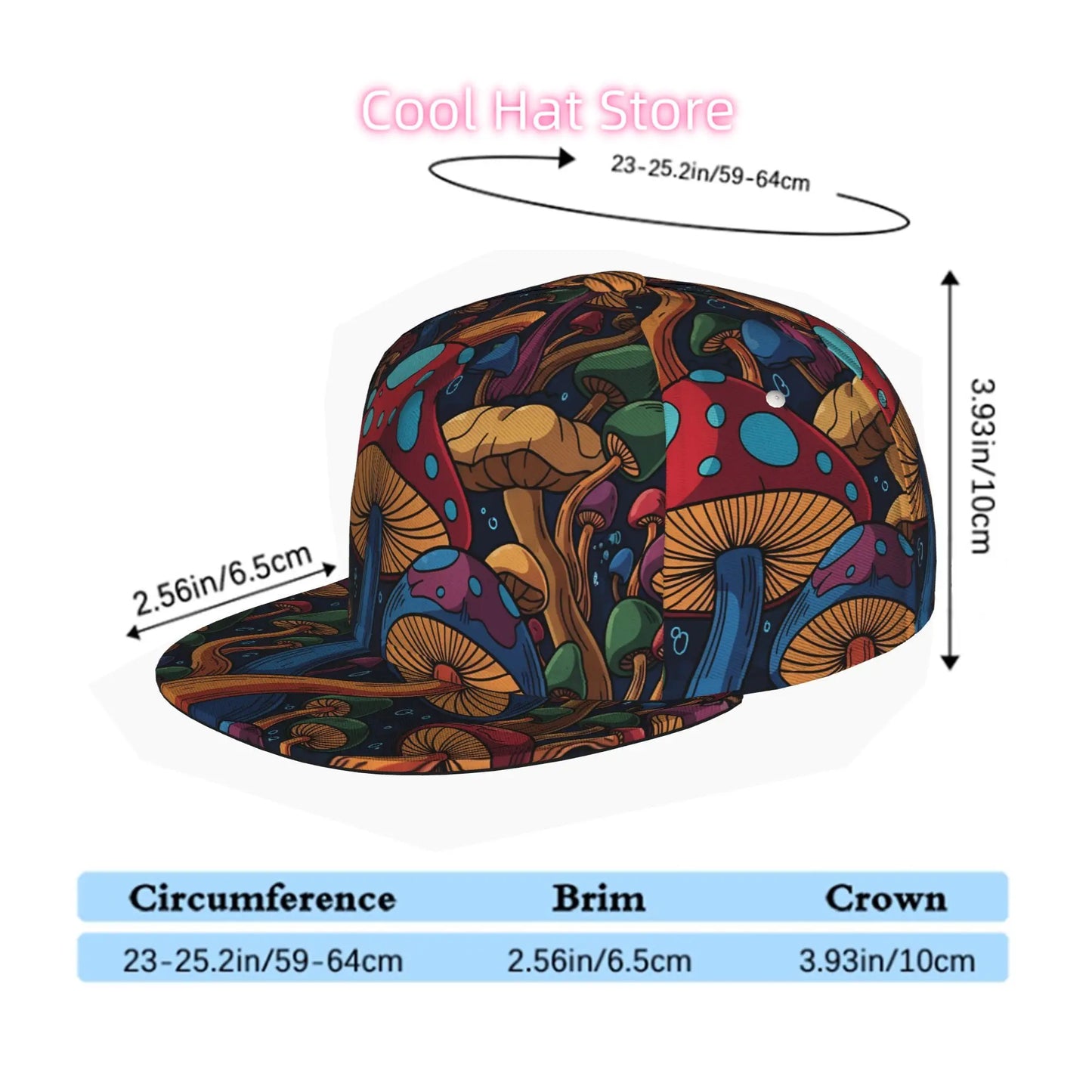 Vibrant Mushroom Design Unisex Flat Brim Baseball Cap