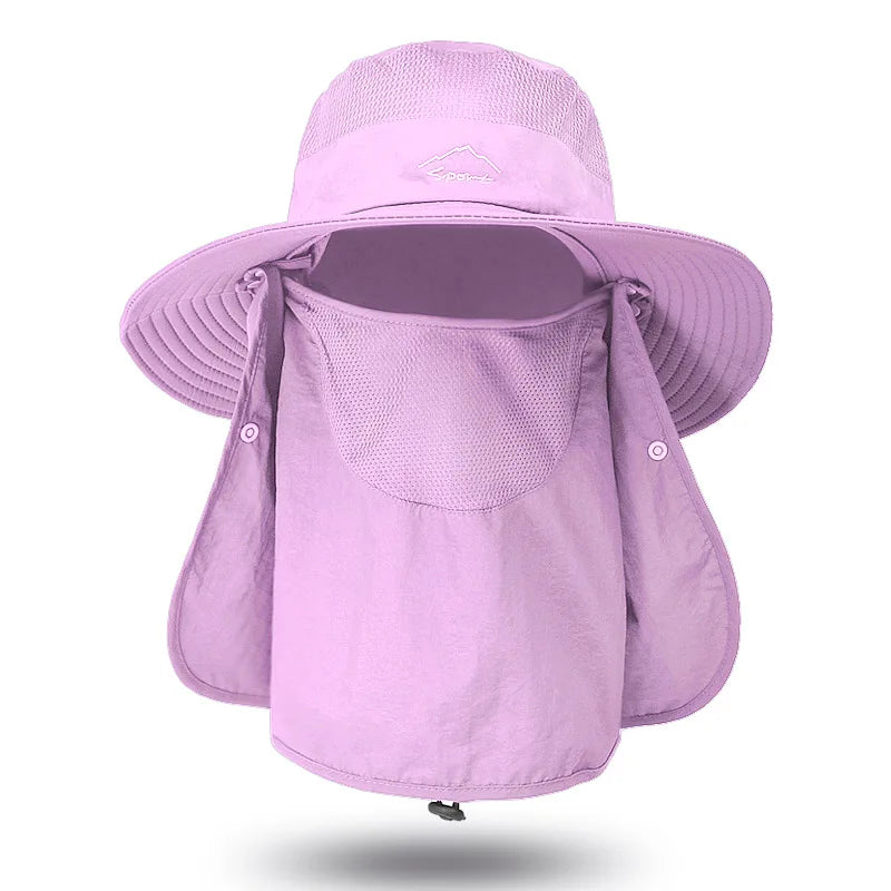 UPF Wide Brim Detachable Face Mask Bucket Hat
