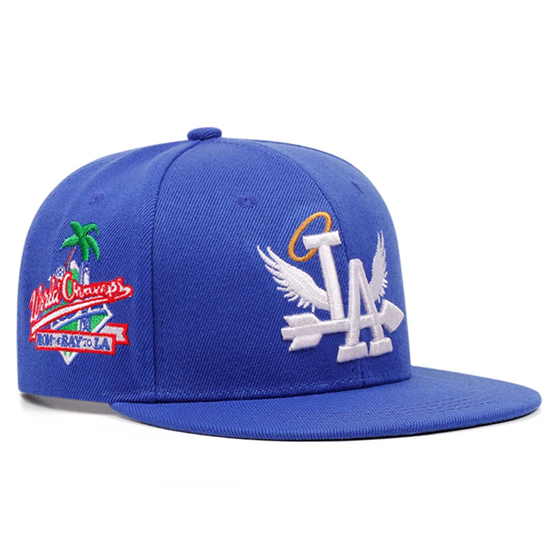 LA Wings Embroidered Flat Brim Mesh Snapback Cap
