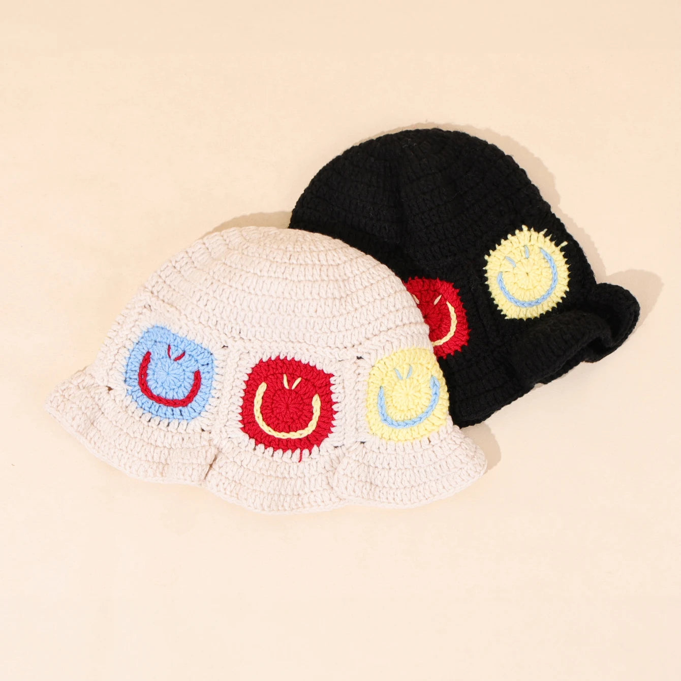 Smiley Knitted Warm Bucket Hat