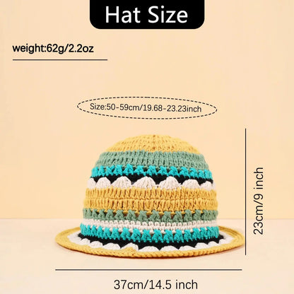 Women Color Block Flower Crochet Fisherman Hat