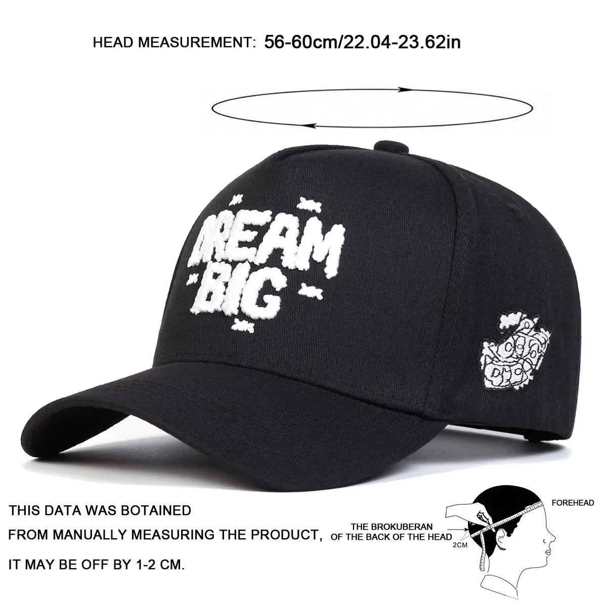 Unisex DREAM BIG Letter Embroidery Baseball Caps Spring Autumn