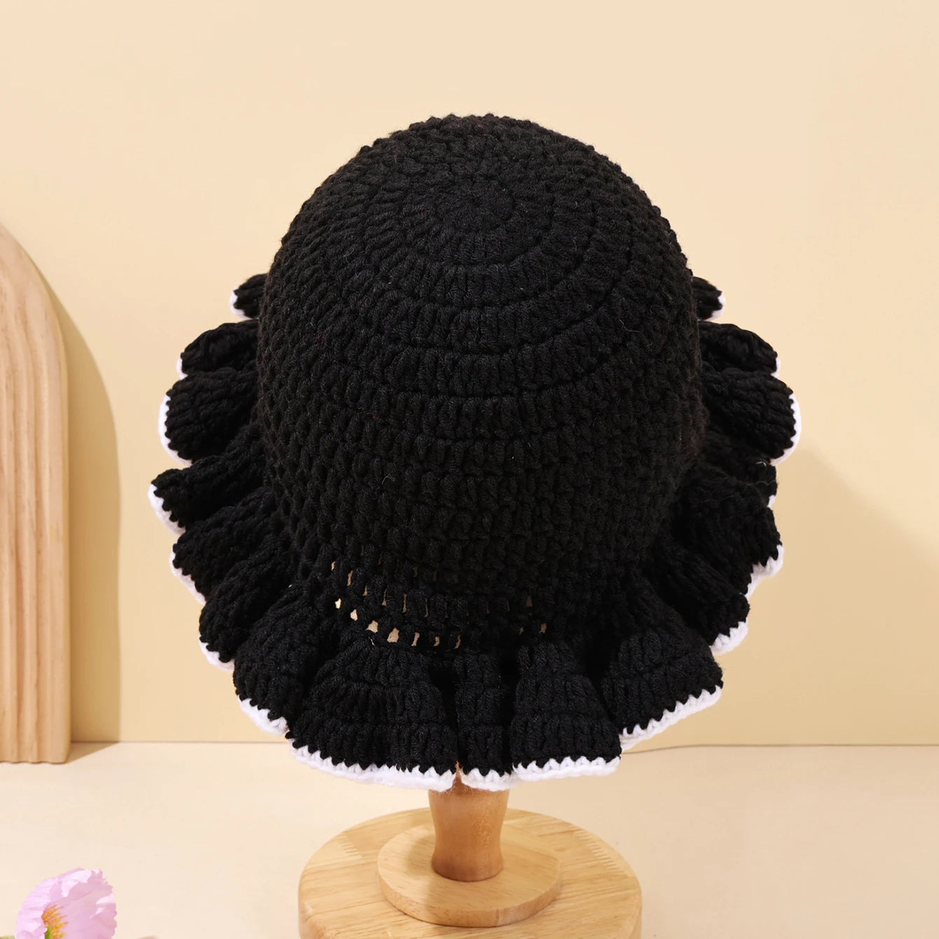 Women Multi Color Crochet Ruffle Fisherman Hat