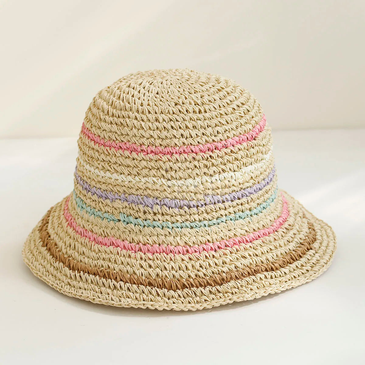 Y2K Colorful Stripe Straw Dome Bucket Hat