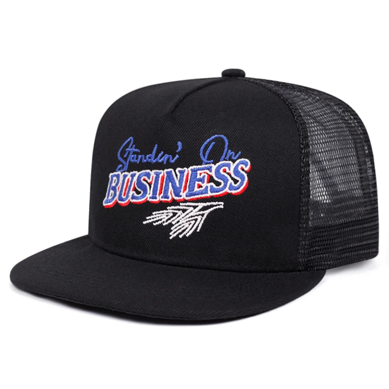Unisex Letter Embroidered Flat Brim Mesh Snapback Cap