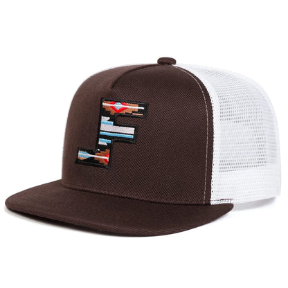 F Letter Embroidered Mesh Hip-Hop Snapback Cap