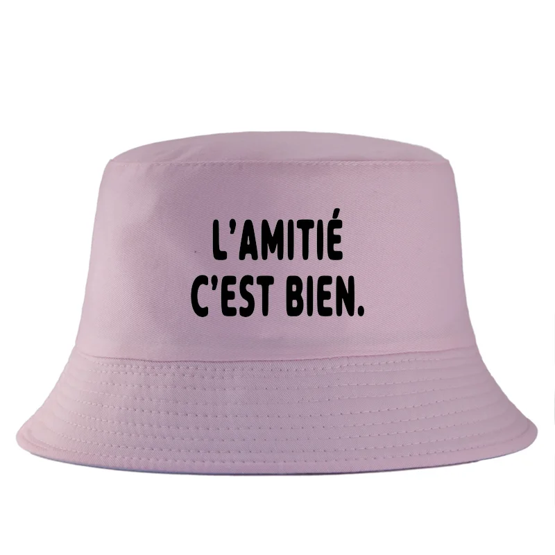 French Letter Print Cotton Bucket Hat Unisex