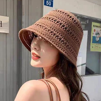 Hollow Knitted Straw Crochet Bucket Hat