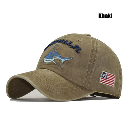 Popular Cartoon Washed Embroidered Shark Baseball Cap