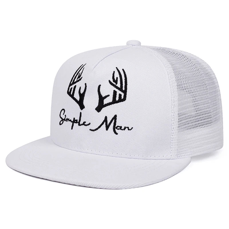 Unisex Letter Embroidered Flat Brim Mesh Snapback Cap