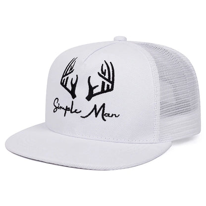 Unisex Letter Embroidered Flat Brim Mesh Snapback Cap