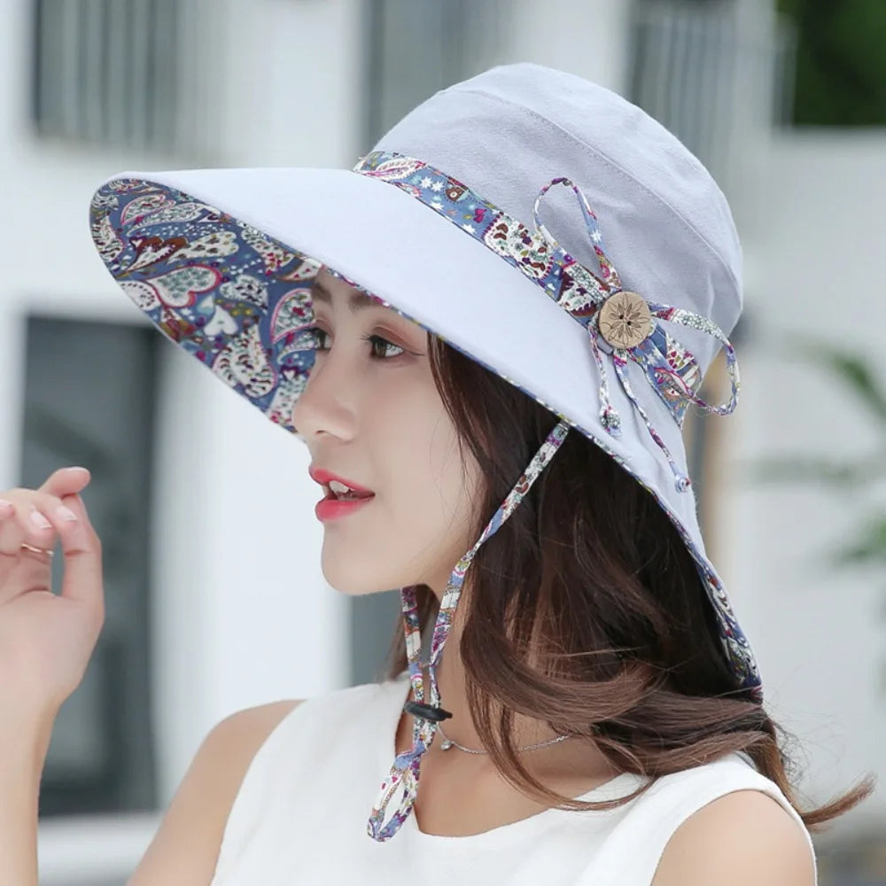 Reversible Foldable Wide Brim UV Protection Bucket Hat