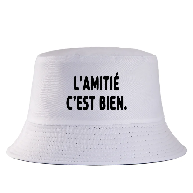 French Letter Print Cotton Bucket Hat Unisex